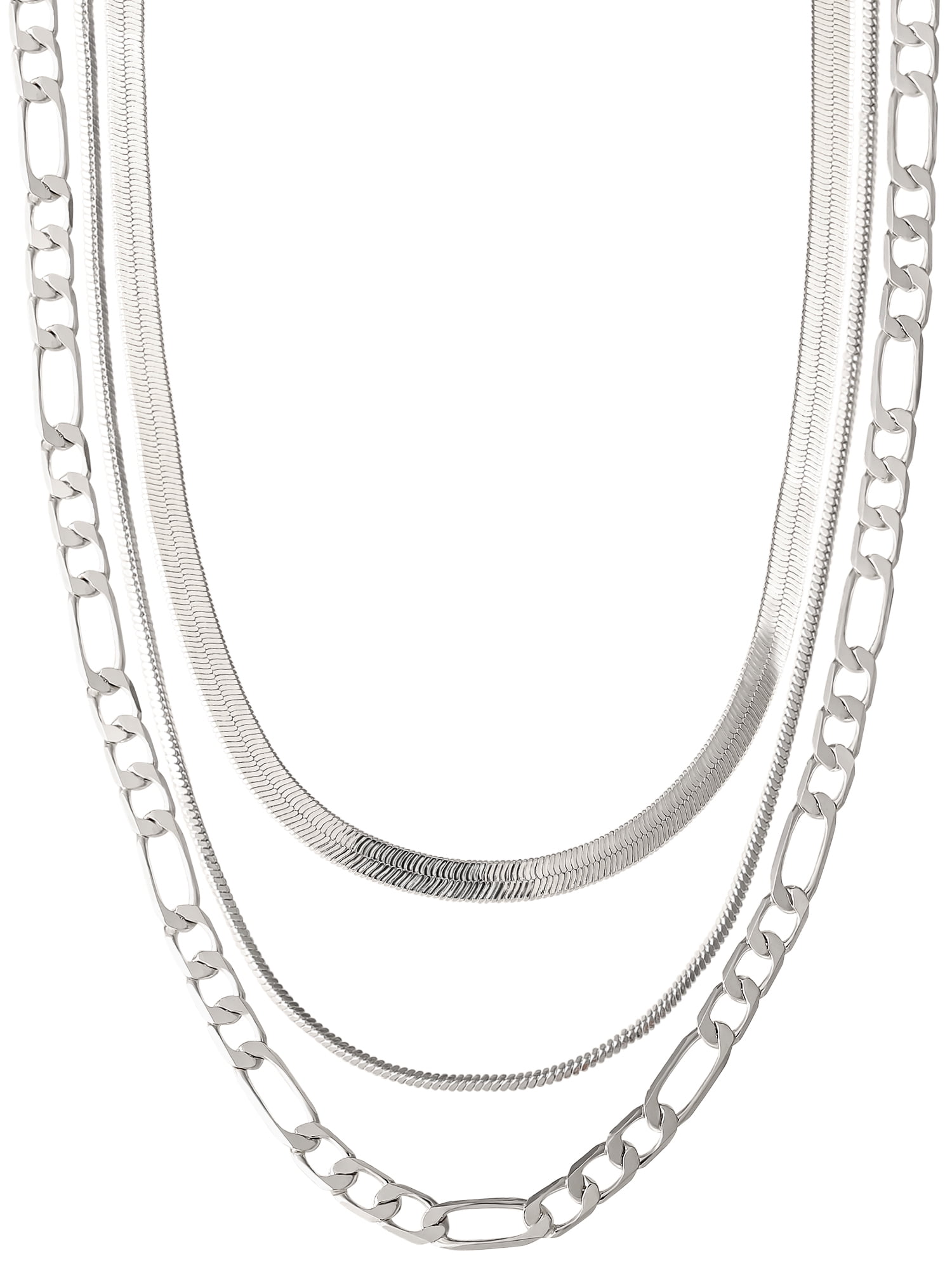 Believe by Brilliance Women's Fine Silver Plated Triple Layer Necklace Set