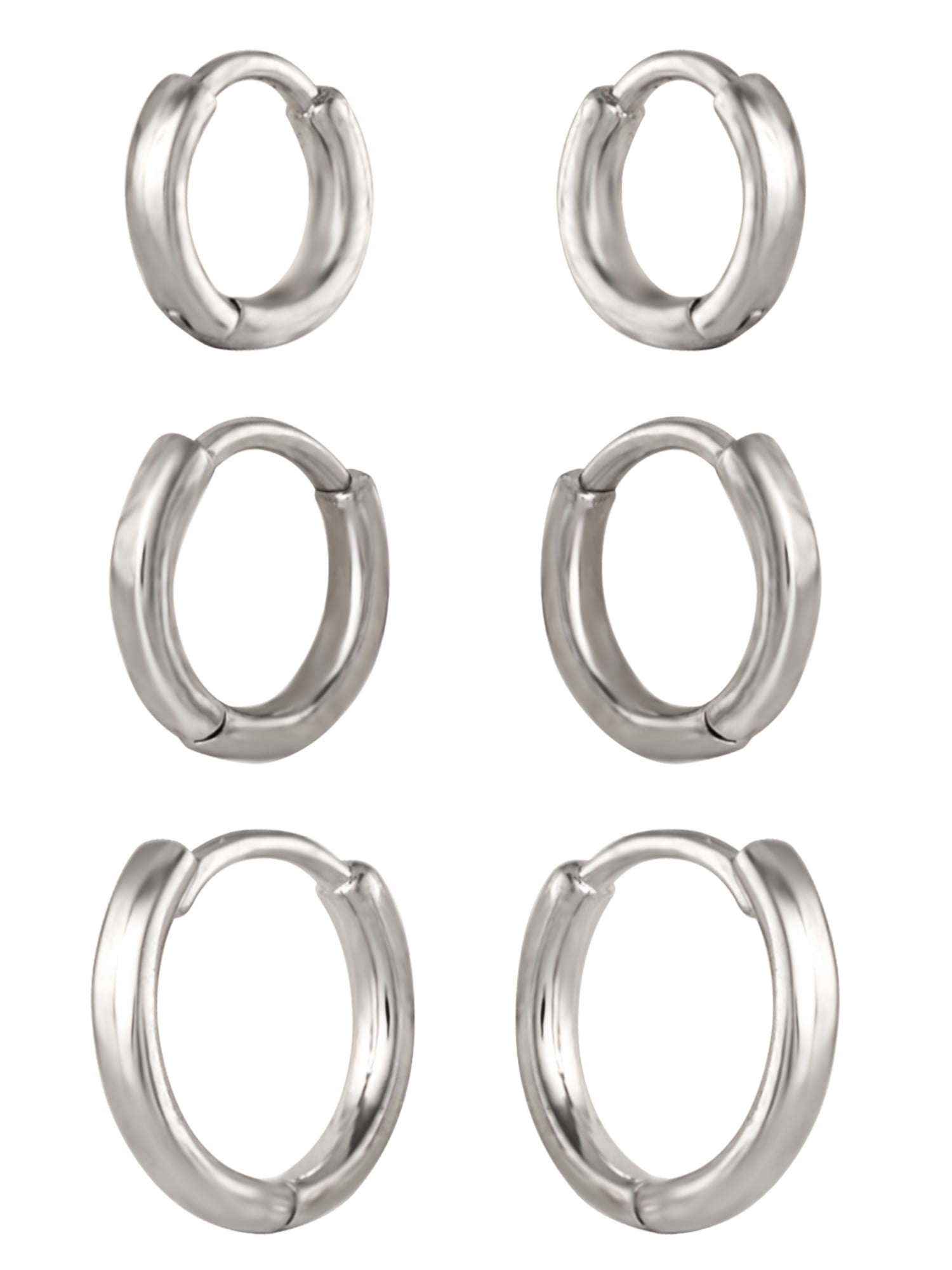 Believe by Brilliance Women's Set of Three Fine Silver Plated Graduated Polished Hoop Set - Image 3
