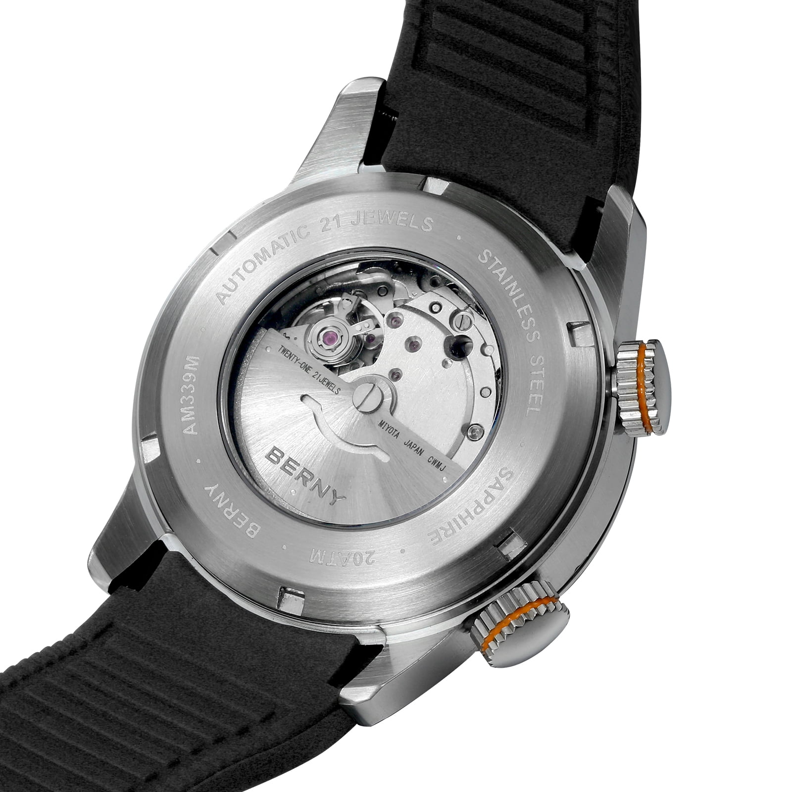 BERNY Automatic Dive Watches for Men, Sport 20ATM Waterproof Analog Mechanical Watch with Date, Super Luminous, Silicone Strap, Stainless Steel, Sapphire Crystal, Men's Pro Diver Watch (Black) - Image 4