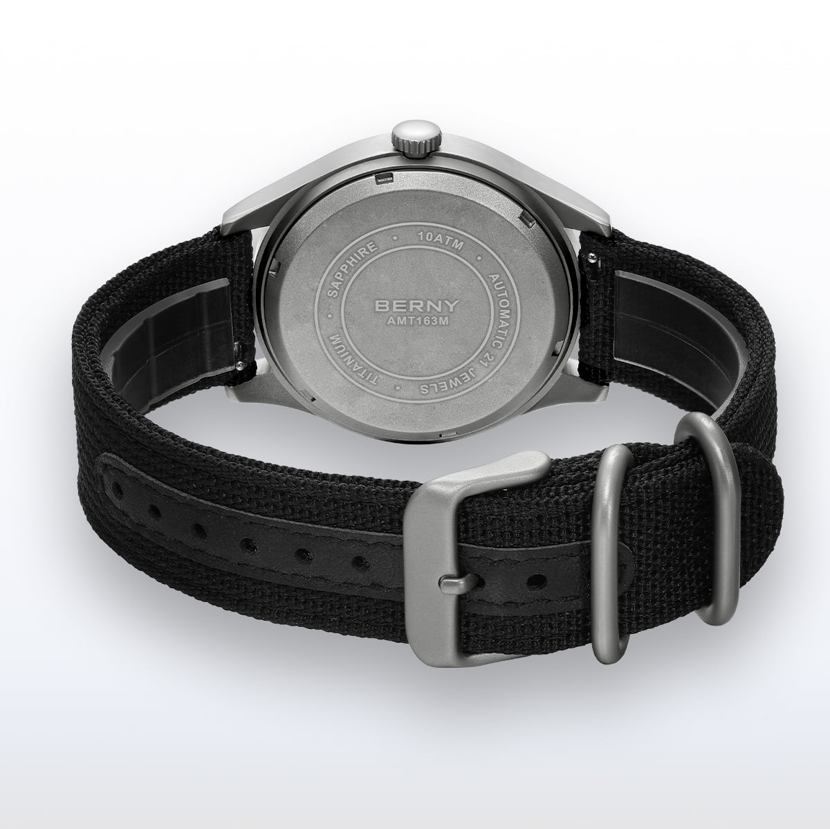BERNY Automatic Watches for Men Military Sport Nylon Strap Titanium Field Watch with Date Sapphire Crystal Luminous Analog Mechanical Watch 100M Waterproof Army Tactical Casual Wristwatch (Black) - Image 4