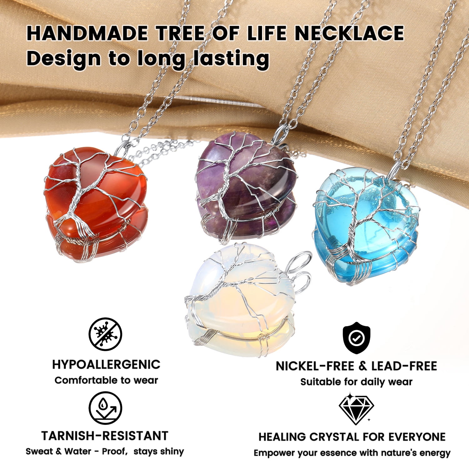 Bestyle Tree of Life Heart Crystal Necklaces for Women, Moonstone Necklace June Birthstone Pendant Christmas Jewelry Gifts for Mom Wife Grandma - Image 2