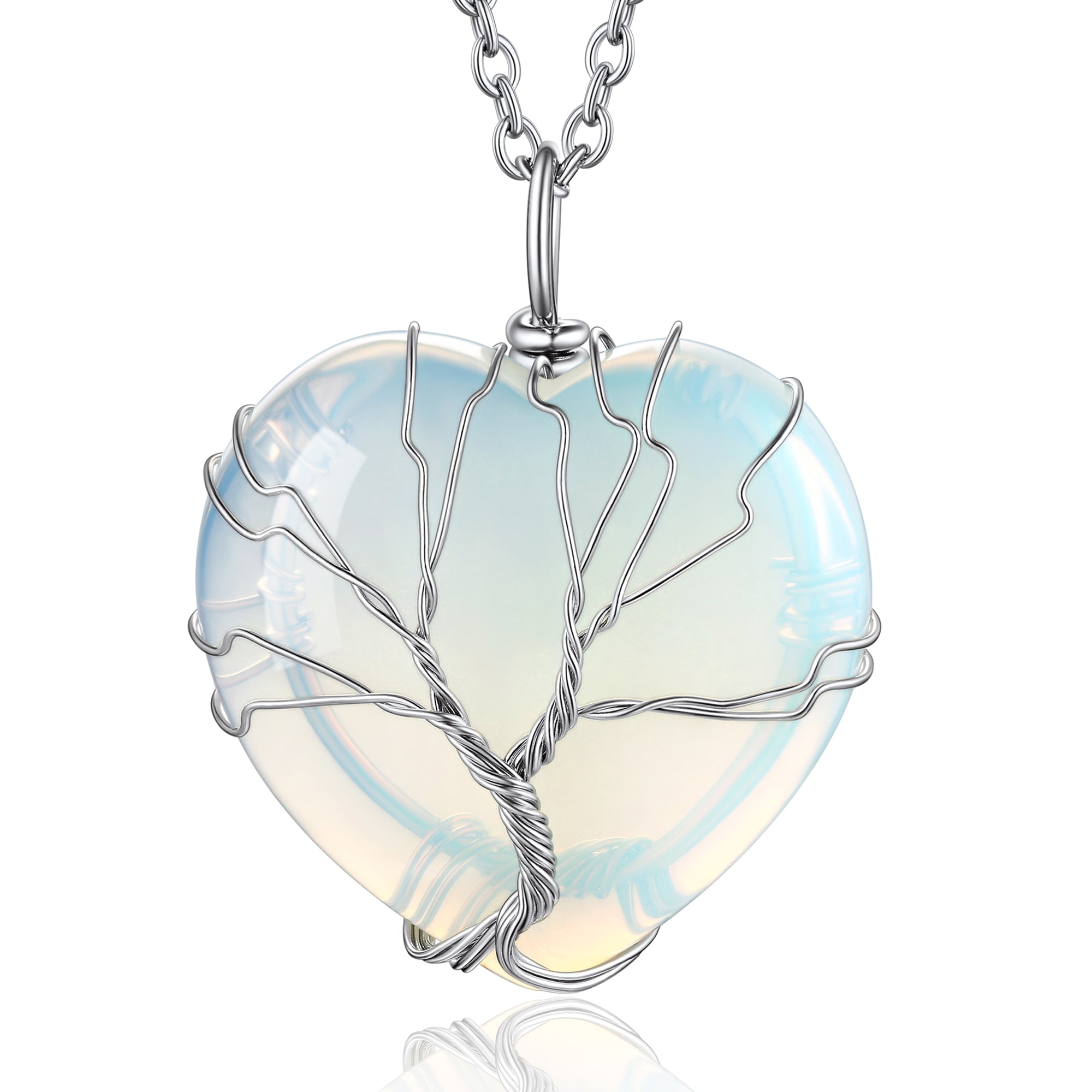 Bestyle Tree of Life Heart Crystal Necklaces for Women, Moonstone Necklace June Birthstone Pendant Christmas Jewelry Gifts for Mom Wife Grandma
