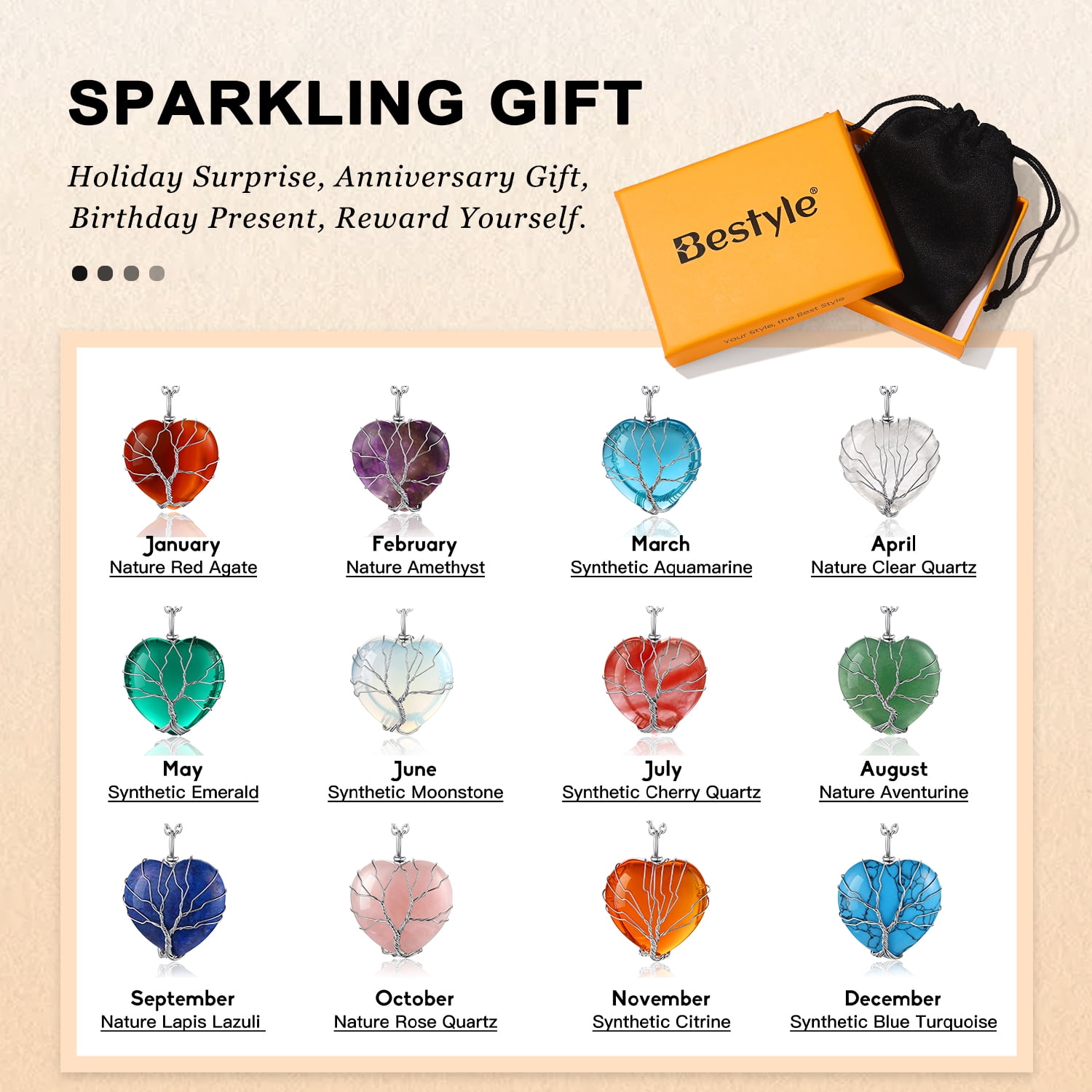 Bestyle Tree of Life Heart Crystal Necklaces for Women, Moonstone Necklace June Birthstone Pendant Christmas Jewelry Gifts for Mom Wife Grandma - Image 4