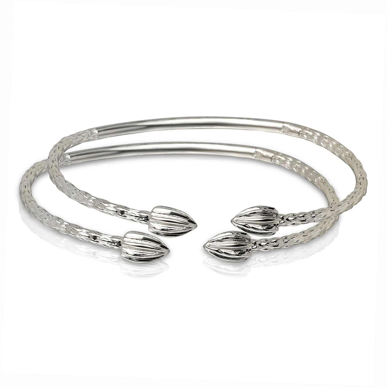 Better Jewelry Cocoa Pods.925 Sterling Silver West Indian Bangles - PAIR (Made in USA)