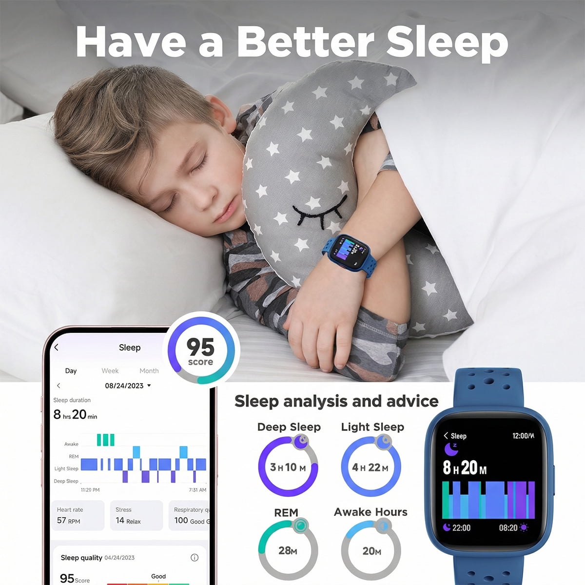 BIGGERFIVE Smart Watch for Kids No APP No Phone Needed, 1.8" Fitness Tracker Watch Pedometer, Sleep Monitor, IP68 Waterproof, Step Counter, Puzzle Games for Girls Boys Teens 5-16, Blue - Image 5