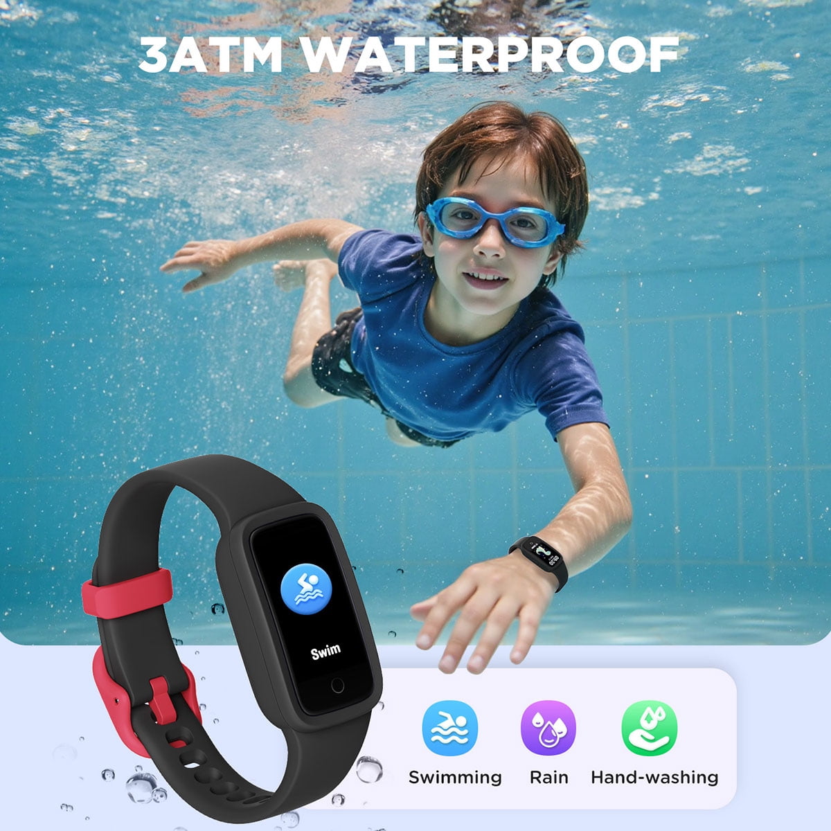 BIGGERFIVE Vigor 3 Kids Fitness Tracker Watch with AMOLED Screen, Optional App Connection, 3ATM Waterproof Smart Watch with Heart Rate and Sleep Monitor, Pedometer for Boys Ages 5-15, Black - Image 4