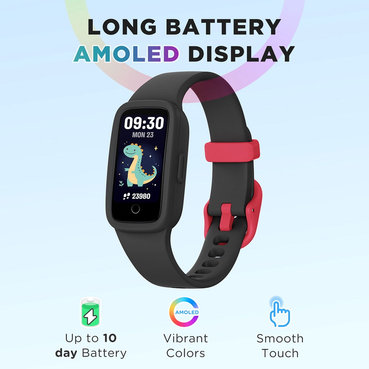 BIGGERFIVE Vigor 3 Kids Fitness Tracker Watch with AMOLED Screen, Optional App Connection, 3ATM Waterproof Smart Watch with Heart Rate and Sleep Monitor, Pedometer for Boys Ages 5-15, Black - Image 3
