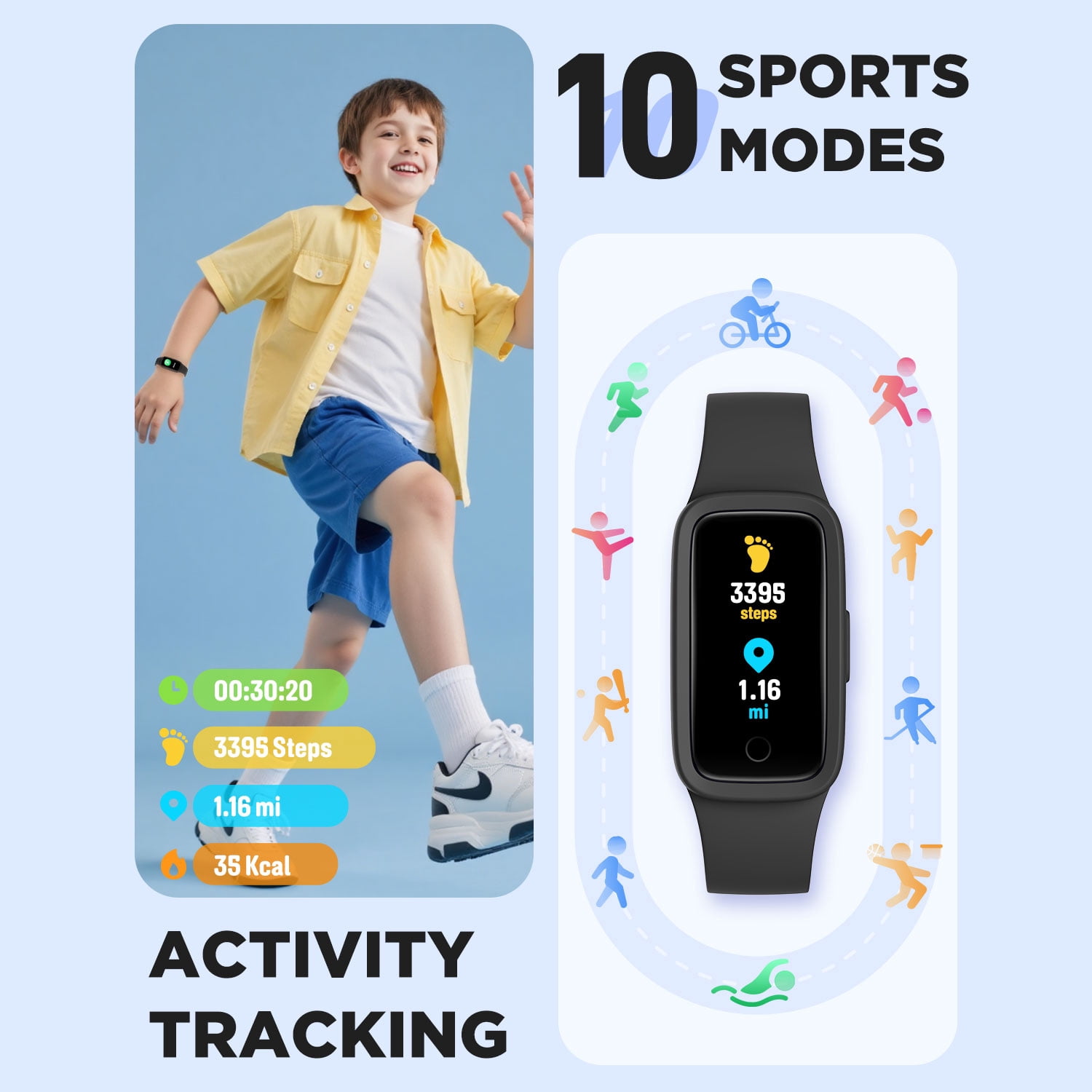 BIGGERFIVE Vigor 3 Kids Fitness Tracker Watch with AMOLED Screen, Optional App Connection, 3ATM Waterproof Smart Watch with Heart Rate and Sleep Monitor, Pedometer for Boys Ages 5-15, Black - Image 5