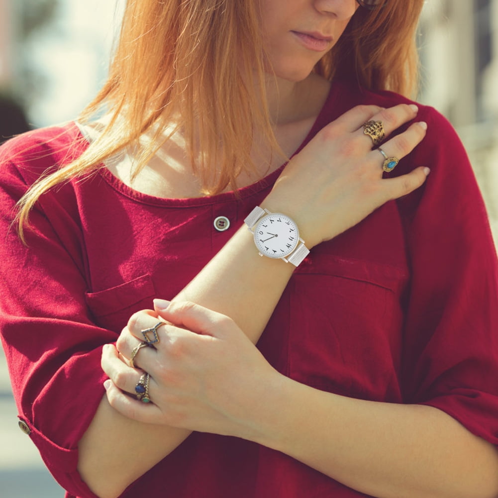 BIMZUC Women's Quartz Movement Analog Watch Featuring a Durable Stainless Steel Strap, Elegant Round Dial Wristwatch for Daily Wear, Fashion Jewelry Accessory, Silver (1.57 inches / 4 cm) - Image 4