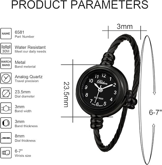 Blekon Collections Women's Cuff Watch - Round Analog Display Arabic Numbers 23mm Case Wire Bracelet Watch for Women Elegant Cable Cuff Bangle Wrist Watch - Image 2