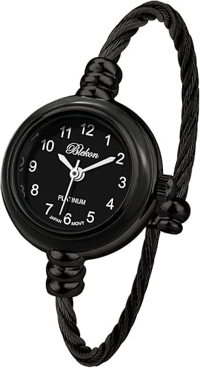 Blekon Collections Women's Cuff Watch - Round Analog Display Arabic Numbers 23mm Case Wire Bracelet Watch for Women Elegant Cable Cuff Bangle Wrist Watch