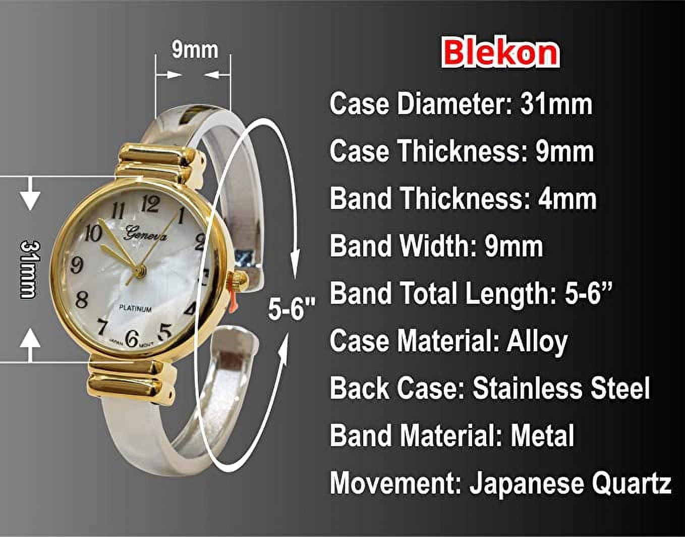 Blekon Women’s Mother of Pearl Cuff Watch – 31mm Case, Japanese Quartz, Hinged Bangle - Image 3