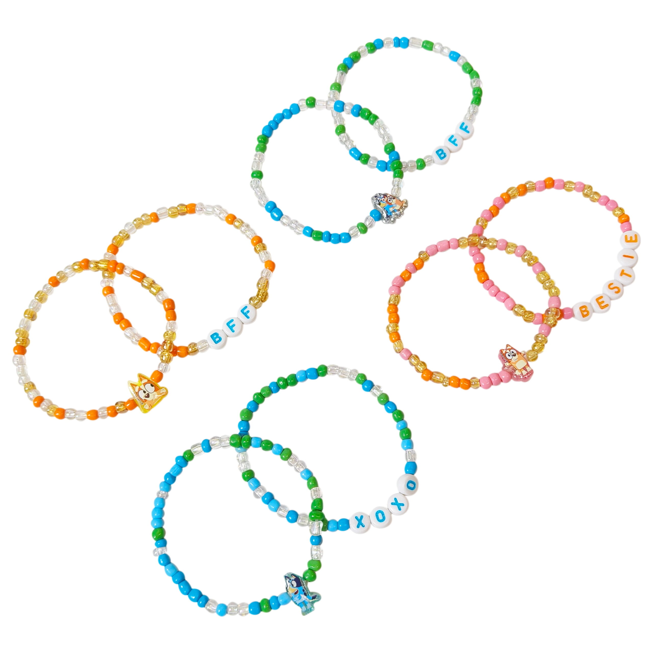 Bluey BFF Beaded Bracelets Set, 8 Unique Designs for Kids, Stretch Bands - Image 5