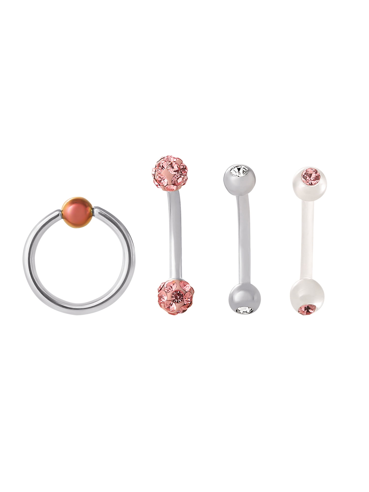 Body Jewelry Women's 16 Gauge Stainless Steel Eyebrow Rings 4 Pack