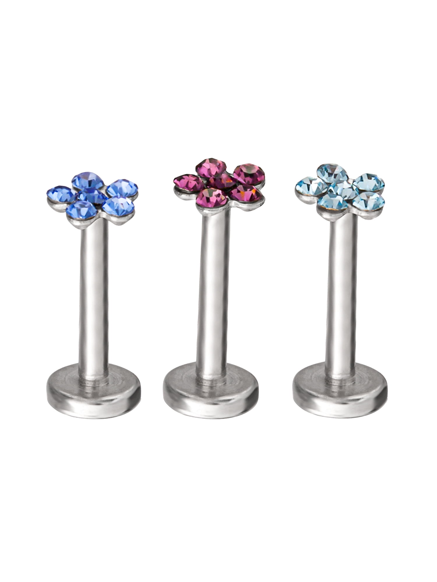 Body Jewelry Women's Stainless Steel 16G Crystal Flower Monroe 3 Pack - Image 4
