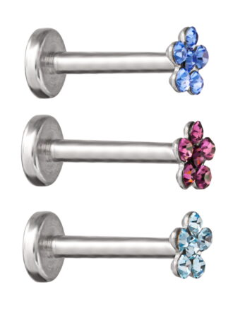 Body Jewelry Women's Stainless Steel 16G Crystal Flower Monroe 3 Pack