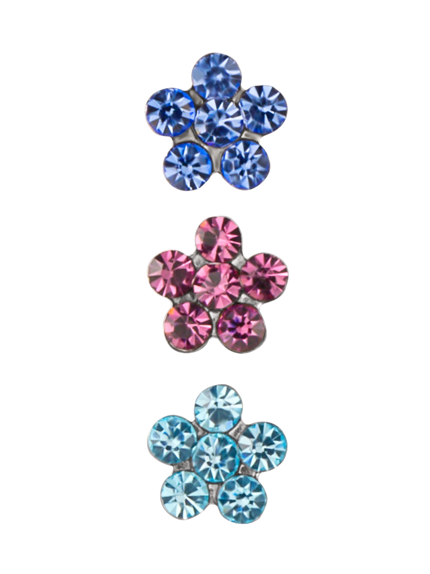 Body Jewelry Women's Stainless Steel 16G Crystal Flower Monroe 3 Pack - Image 5
