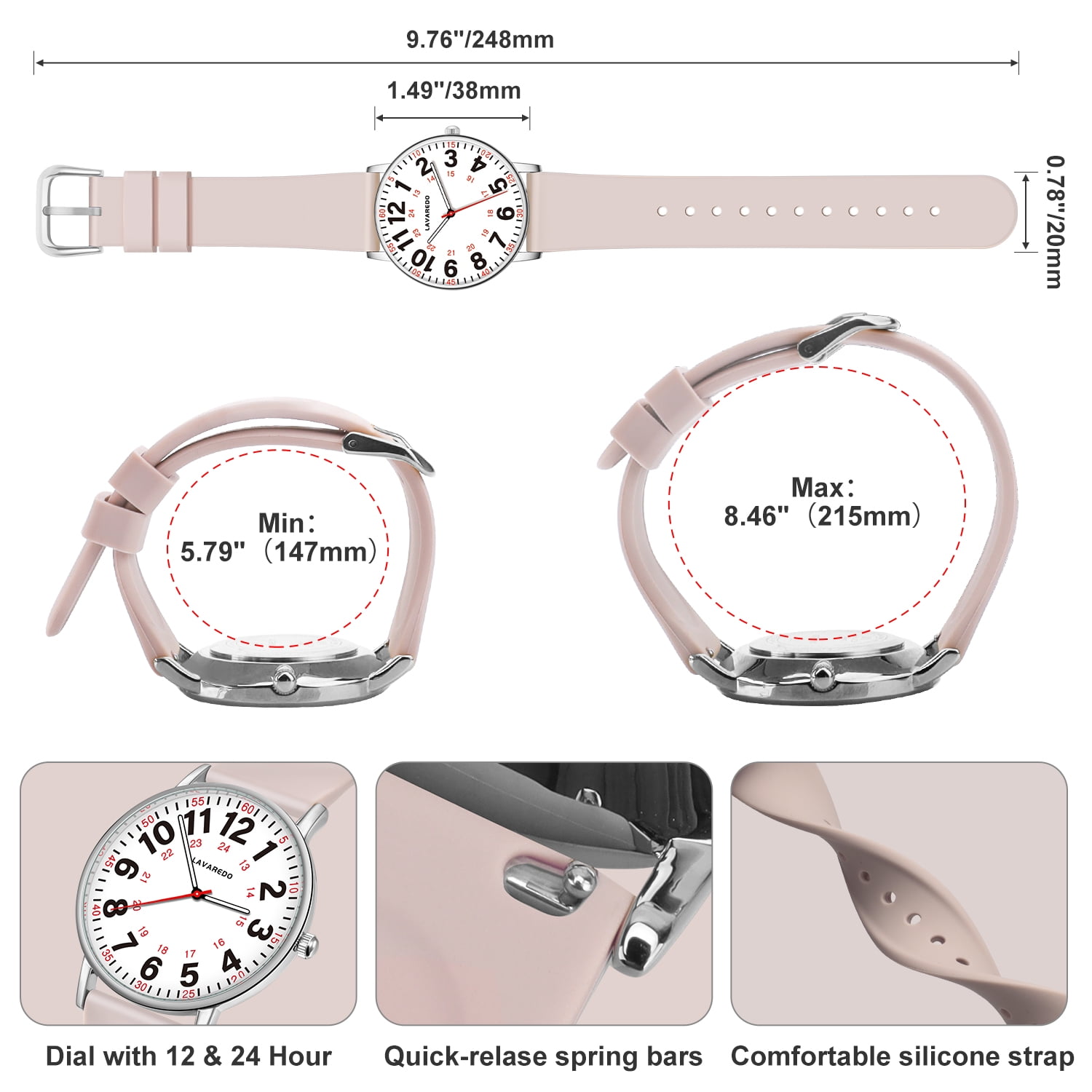 Bomieux Watch for Women Nurse Watch for Doctors Luminous Easy Read Dial,12/24 Hours with Second Hand,Silicone Band,Waterproof Watch Gifts for Women - Image 2