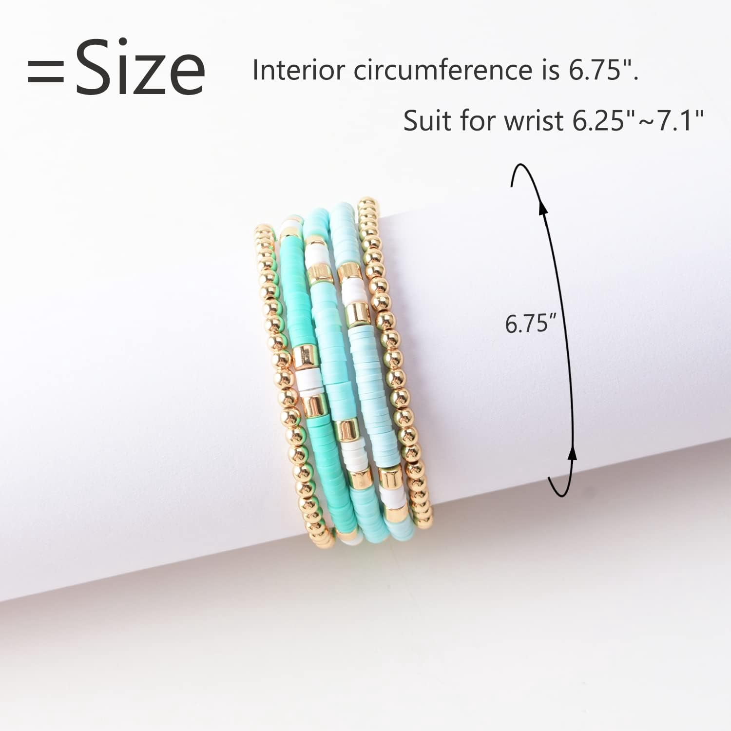BooToolSurfer Heishi Clay Bead Bracelets for Women Bohemian Stackable Gold Plated Beaded Stretch Bracelets Elastic Layering Friendship Bracelets Set Boho Jewelry - Image 5