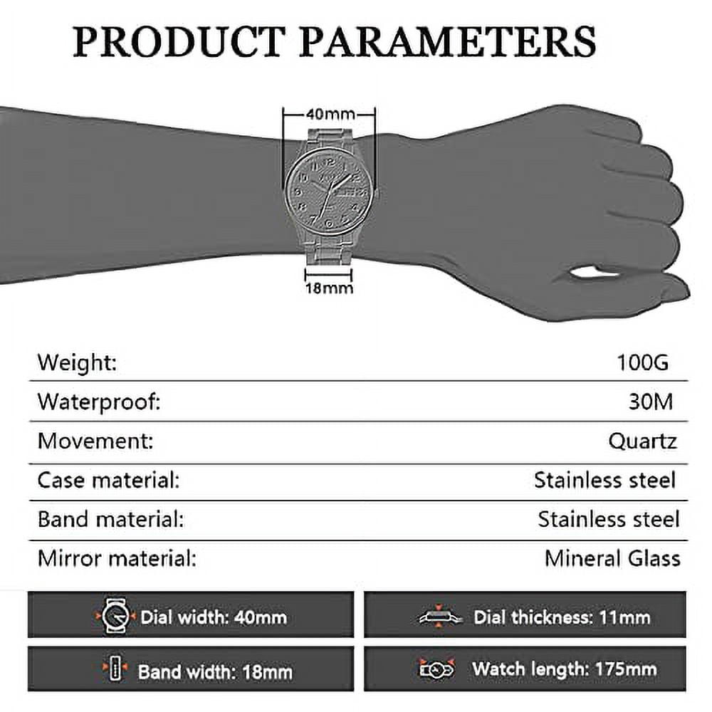 BOSCK Analog Mens Watch,40mm Easy Read Auto Date and Day Stainless Steel Business Watch for Men,30M Waterproof Sports Mens Wrist Watches - Image 4