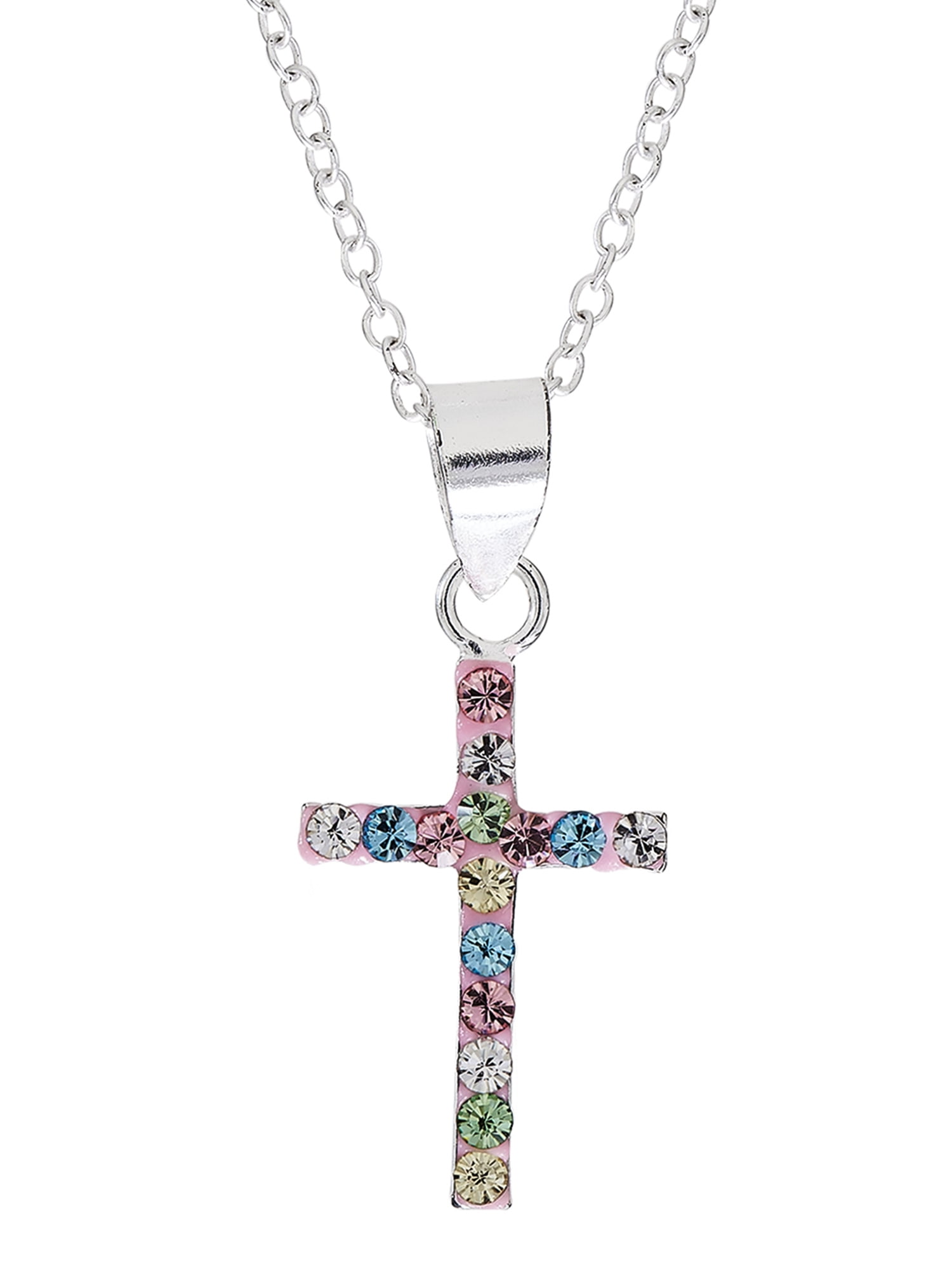 Brilliance Fine- Girl’s Sterling Silver Crystal Cross Pendant, 18” Chain