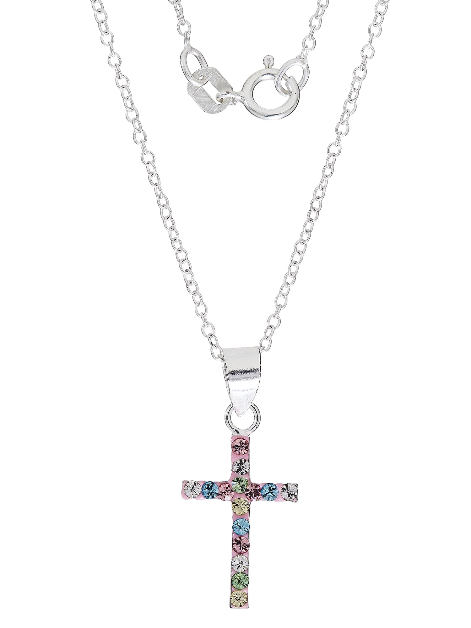 Brilliance Fine- Girl’s Sterling Silver Crystal Cross Pendant, 18” Chain - Image 4