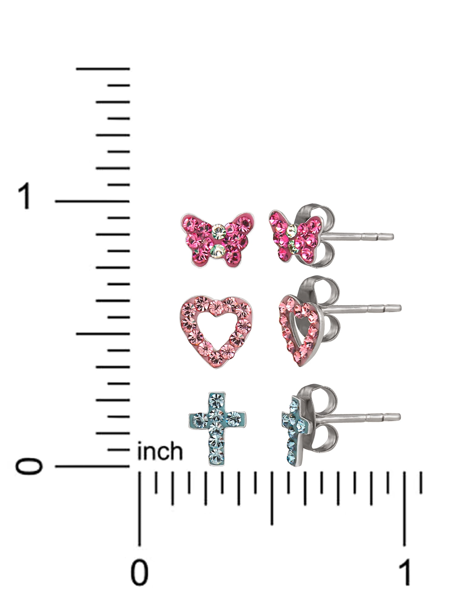 Brilliance Fine Girl’s/Tween Sterling Silver Crystal Heart, Butterfly and Cross Stud Earring Set - Image 4