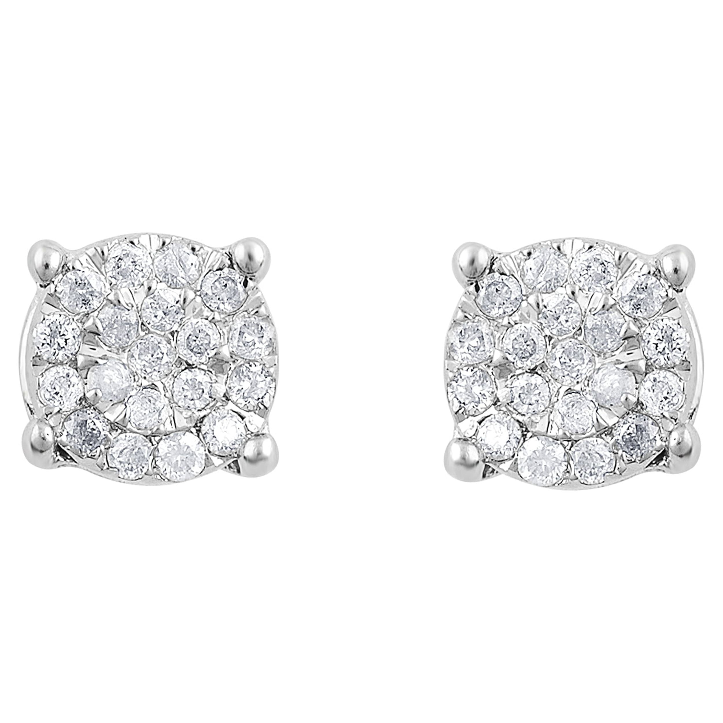 Brilliance Fine Jewelry 1/6 Ct Diamond Sterling Silver Cluster Stud Earrings for Women - Image 2