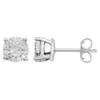 Brilliance Fine Jewelry 1/6 Ct Diamond Sterling Silver Cluster Stud Earrings for Women