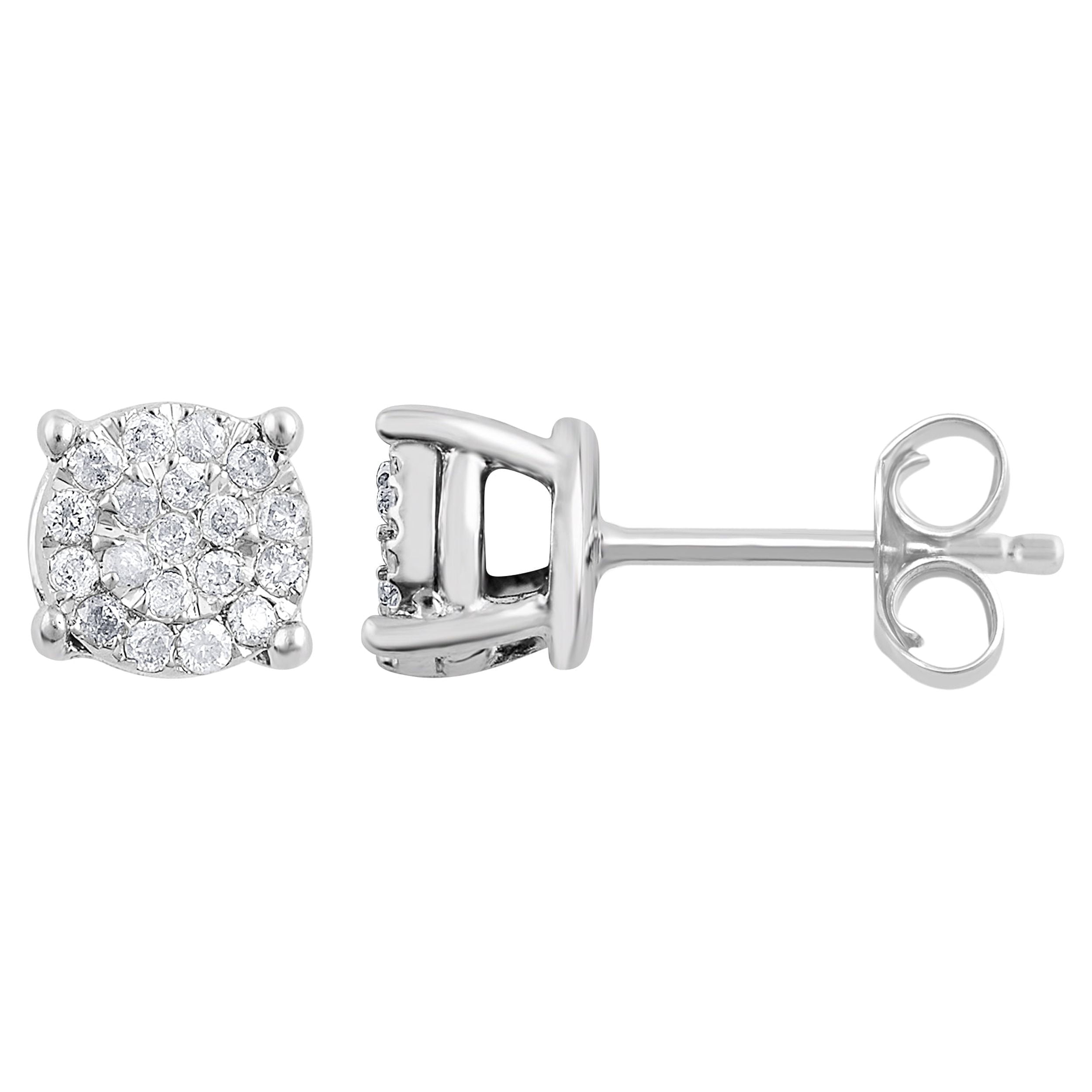 Brilliance Fine Jewelry 1/6 Ct Diamond Sterling Silver Cluster Stud Earrings for Women