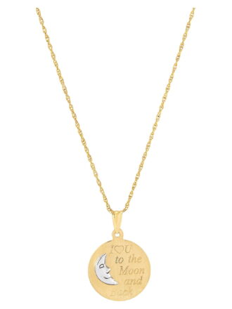 Brilliance Fine Jewelry 10K Gold Round Moon Disk with "I Love You To The Moon and Back" Pendant on 18" Gold Filled Chain