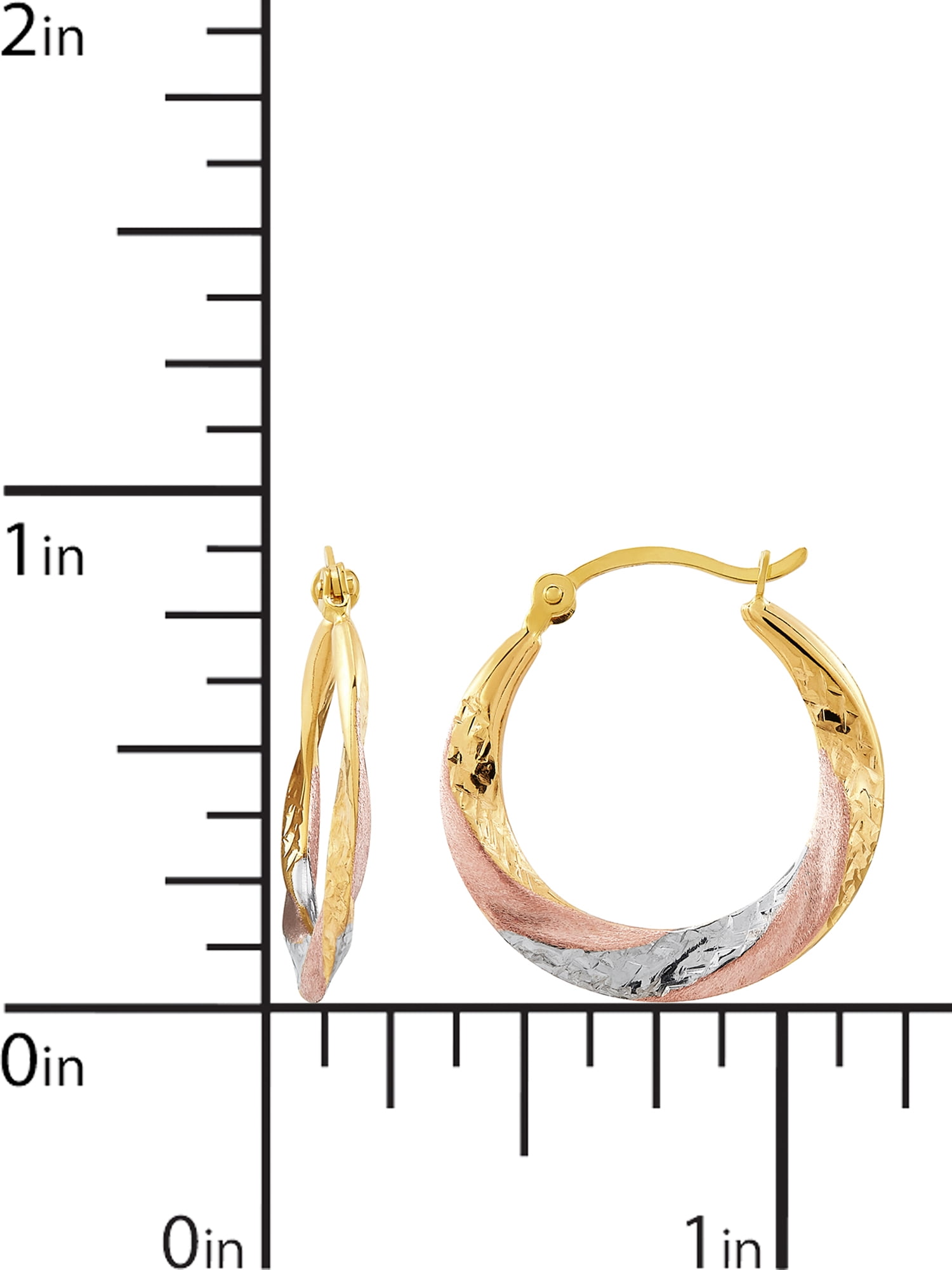 Brilliance Fine Jewelry 10K Rose Gold with Yellow and White Rhodium Plate Round Swirl Hoop Earrings - Image 5