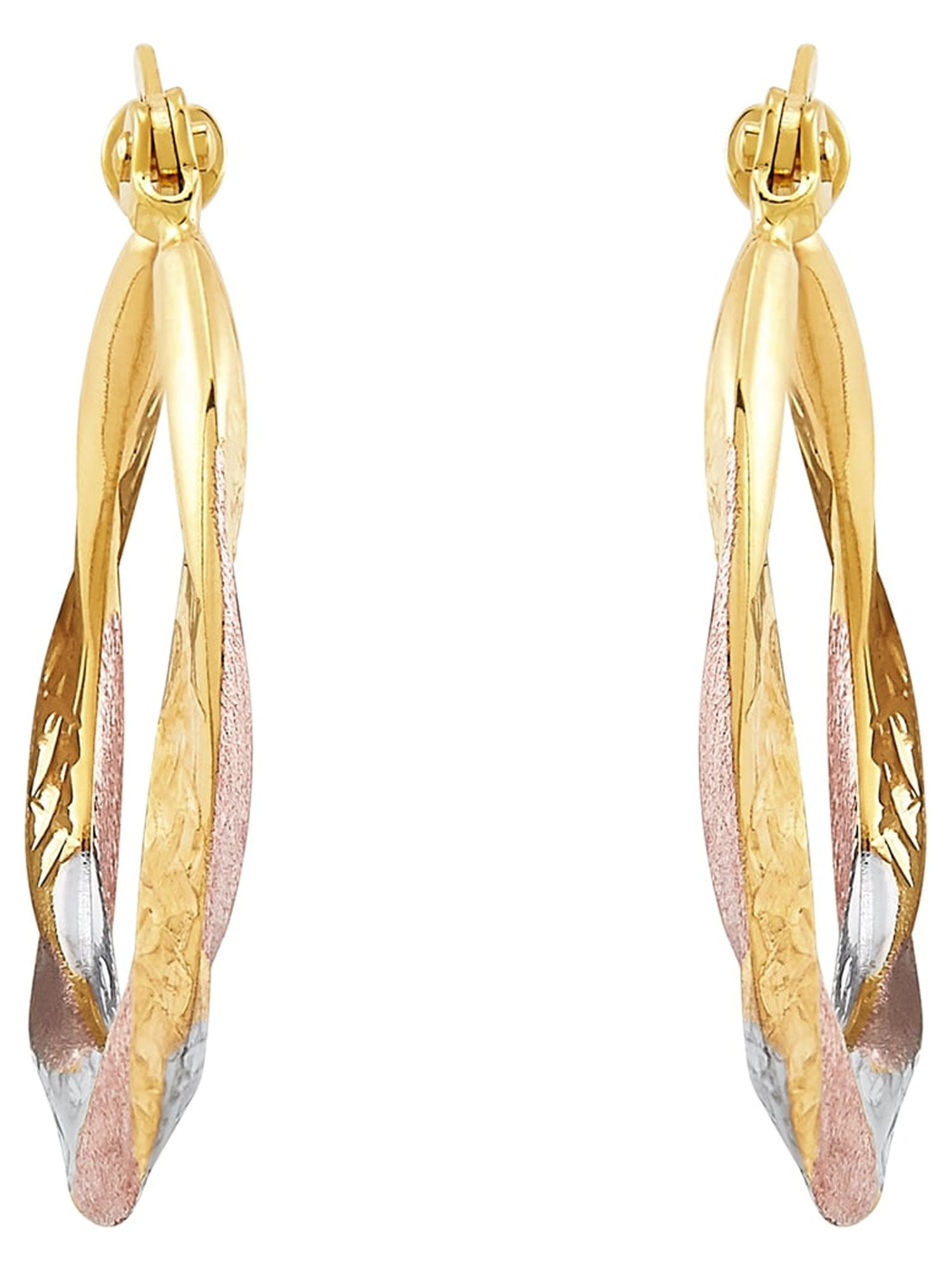 Brilliance Fine Jewelry 10K Rose Gold with Yellow and White Rhodium Plate Round Swirl Hoop Earrings - Image 3