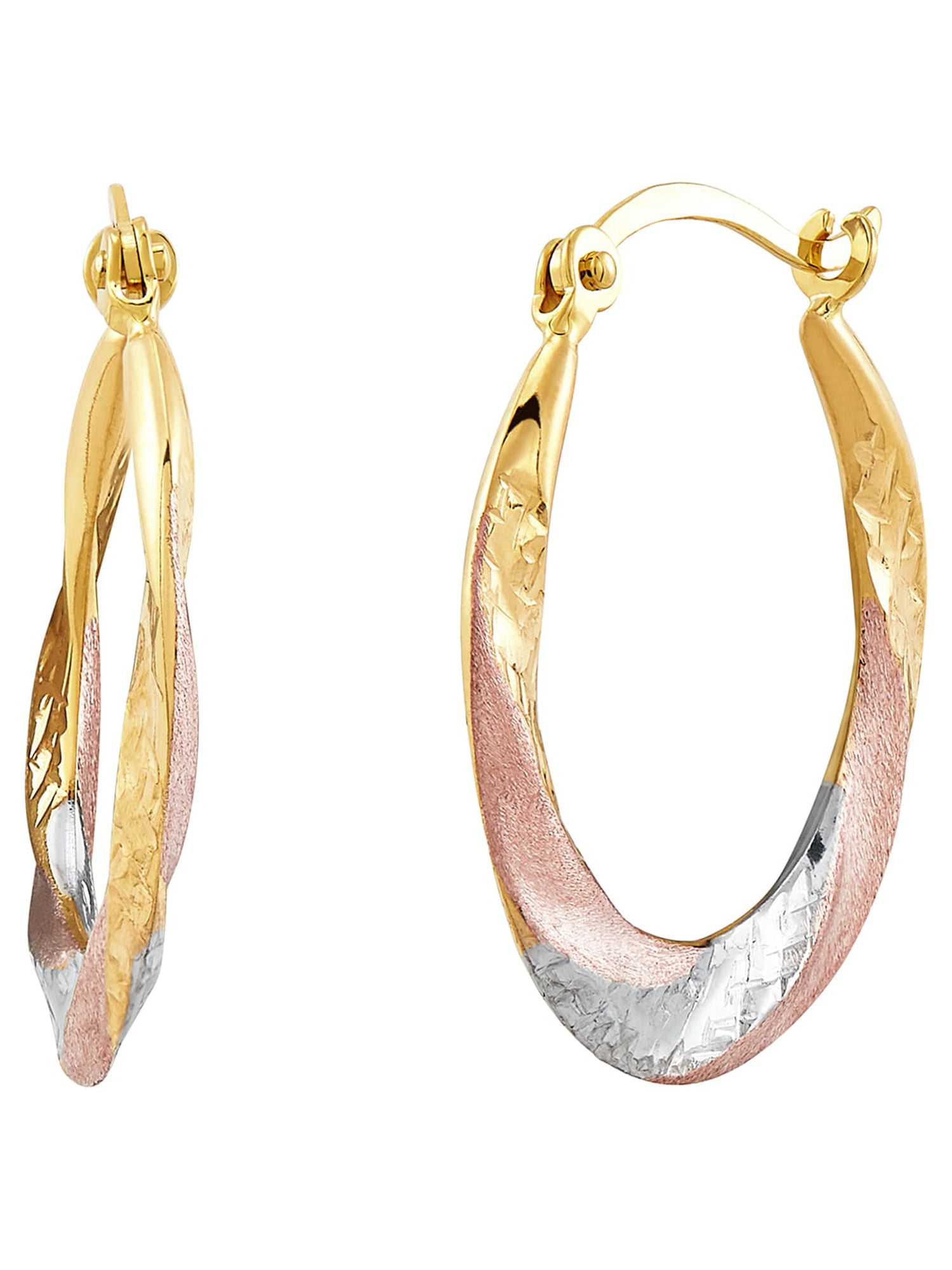 Brilliance Fine Jewelry 10K Rose Gold with Yellow and White Rhodium Plate Round Swirl Hoop Earrings - Image 4