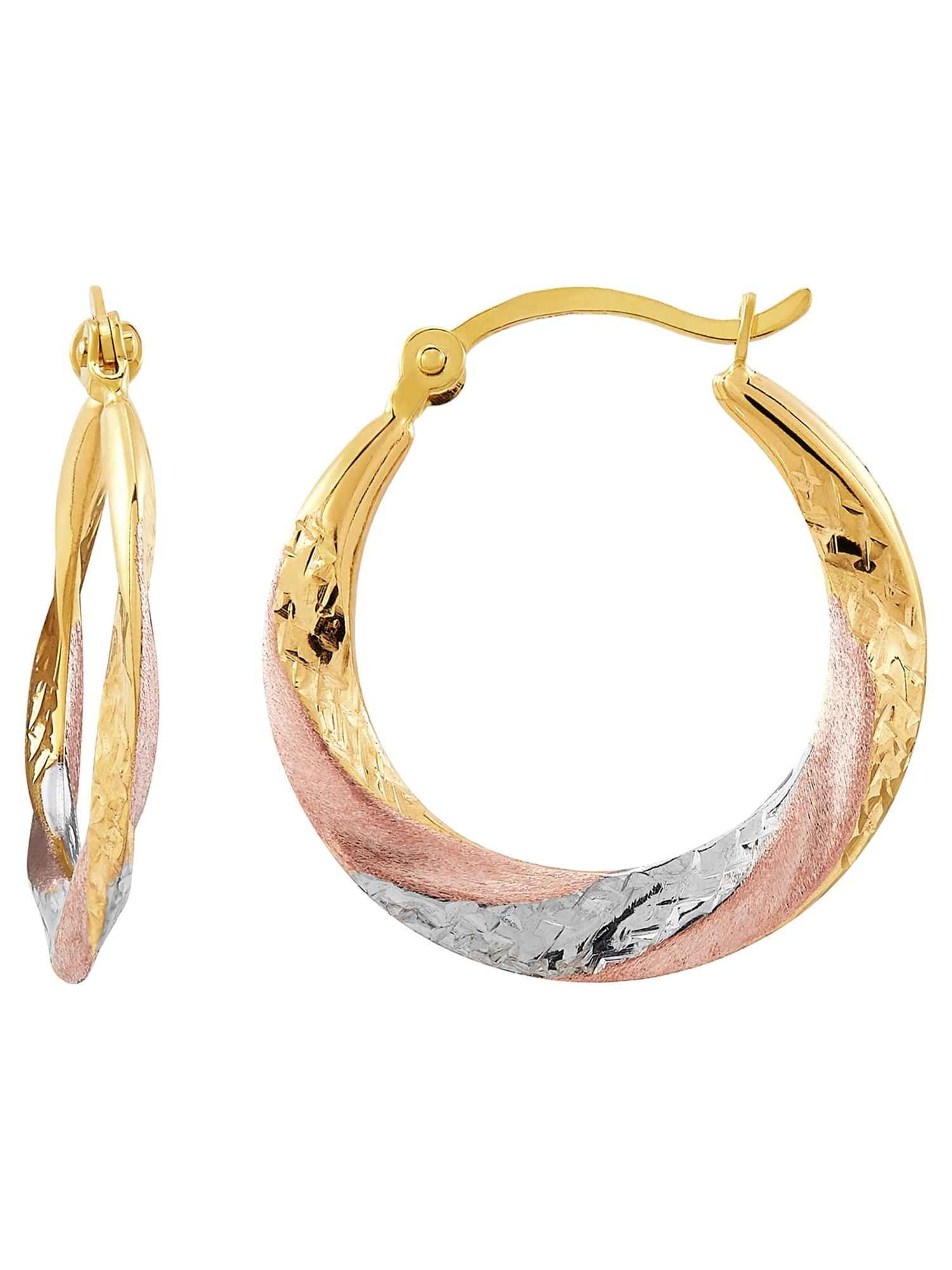 Brilliance Fine Jewelry 10K Rose Gold with Yellow and White Rhodium Plate Round Swirl Hoop Earrings