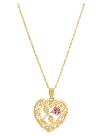 Brilliance Fine Jewelry 10K Two-Tone Gold Heart Flower on GoldFilled Necklace,18"