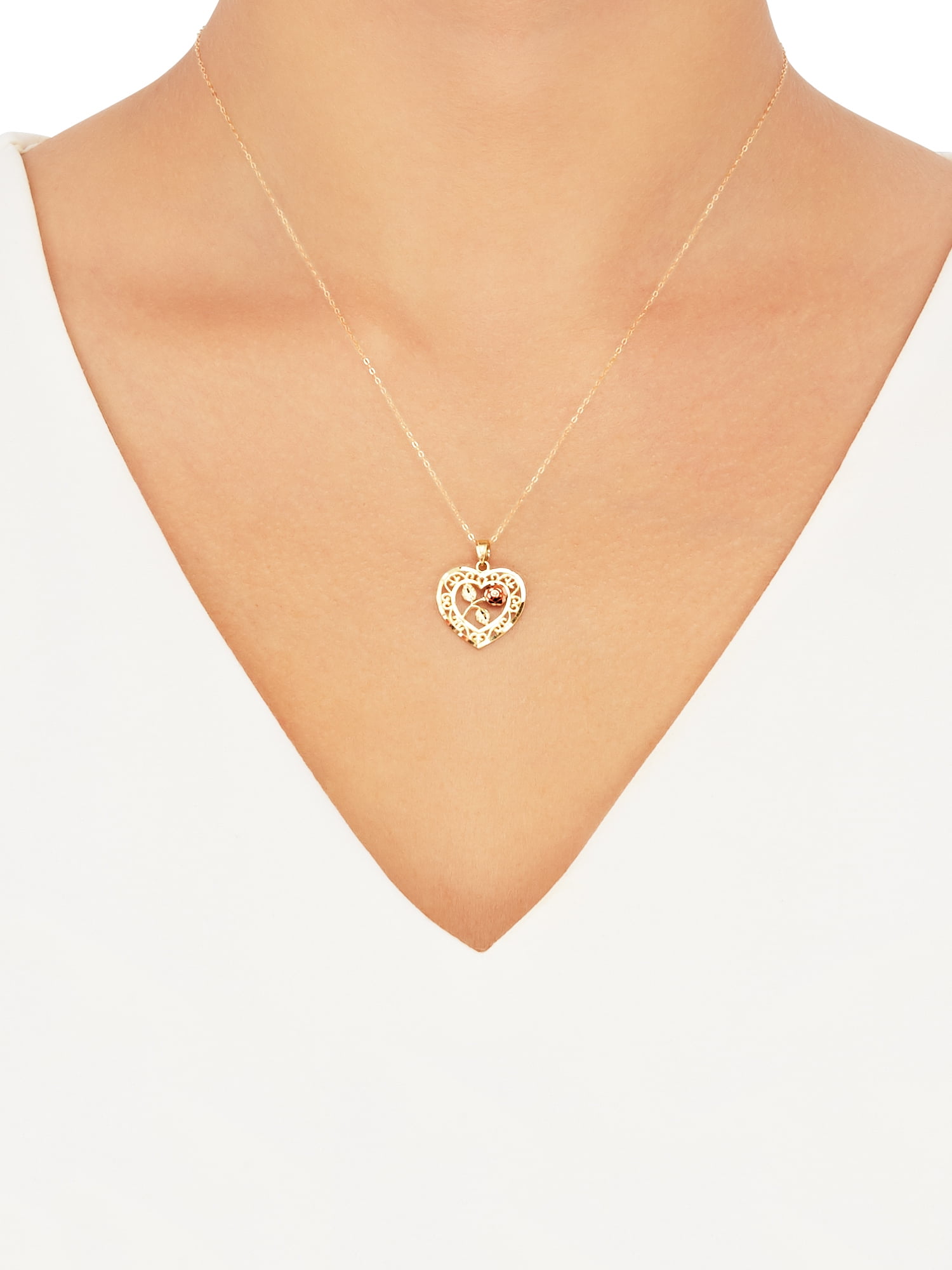 Brilliance Fine Jewelry 10K Two-Tone Gold Heart Flower on GoldFilled Necklace,18" - Image 5