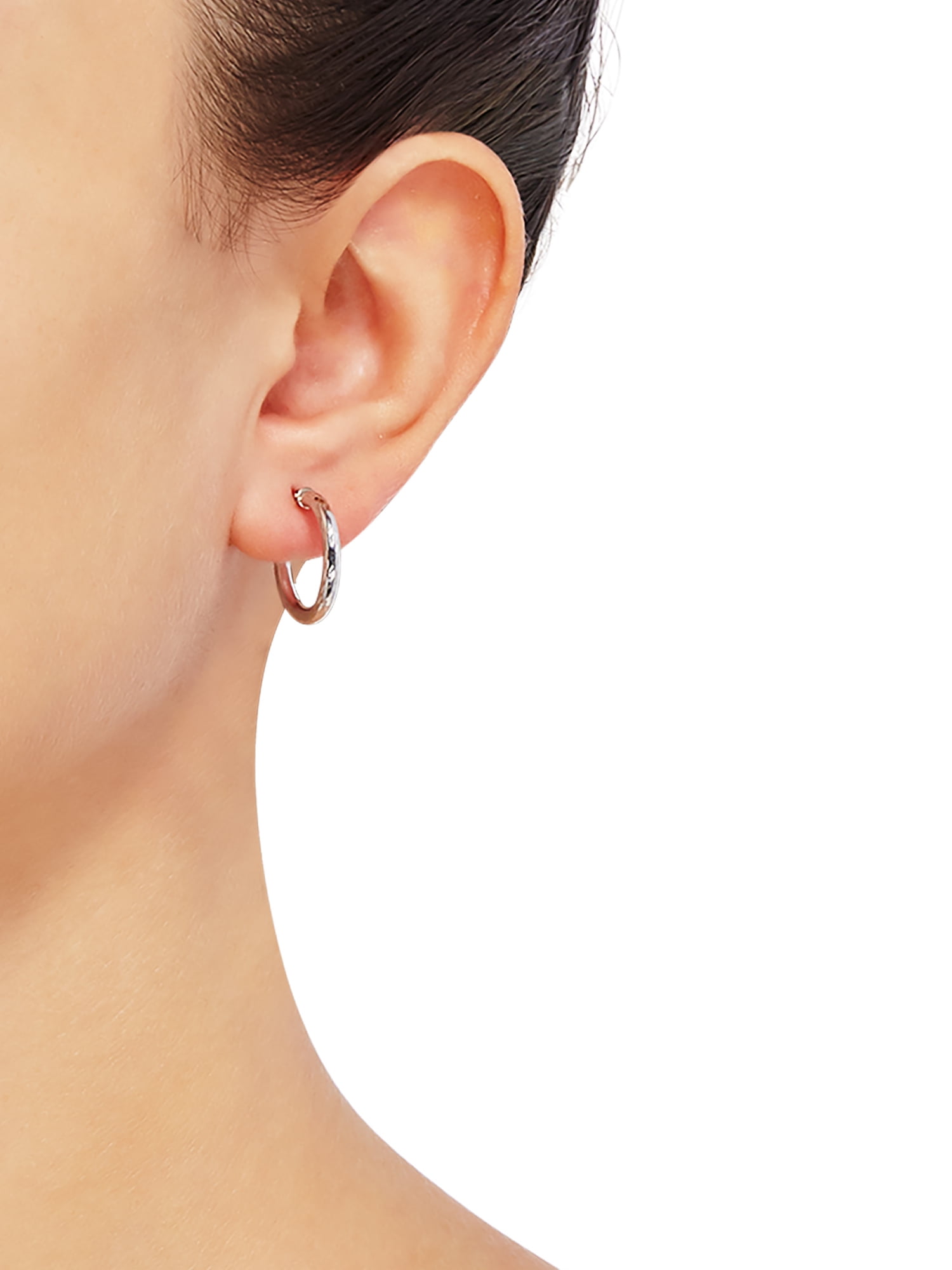Brilliance Fine Jewelry 10K White Gold 2.3MMx18MM Hollow Round Hoop Earrings - Image 4