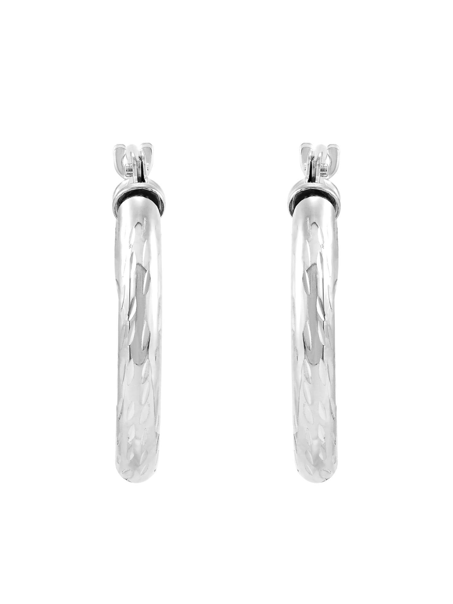 Brilliance Fine Jewelry 10K White Gold 2.3MMx18MM Hollow Round Hoop Earrings - Image 3