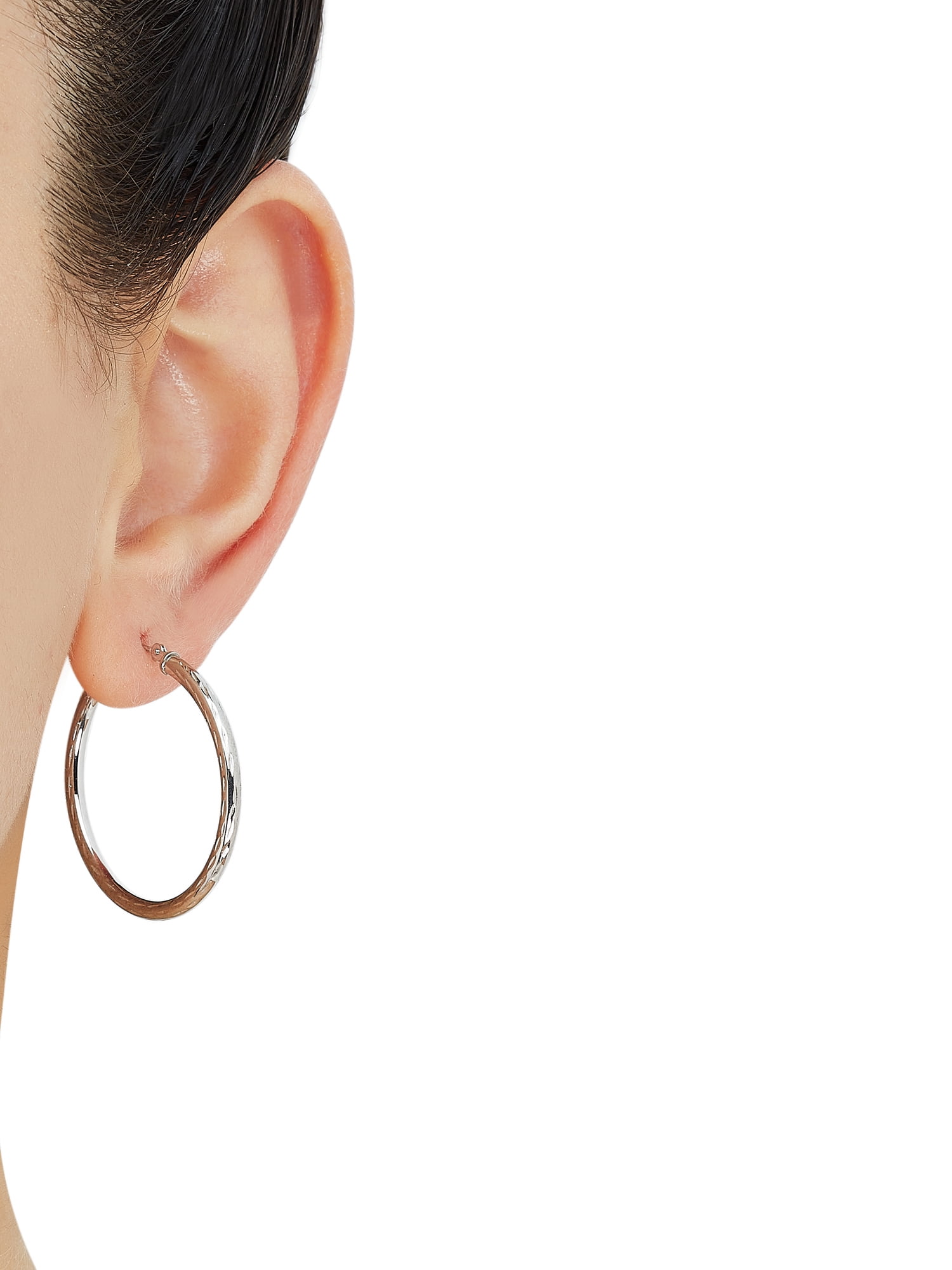 Brilliance Fine Jewelry 10K White Gold Polished and Diamond-Cut Round Tube Hoop Earrings - Image 4
