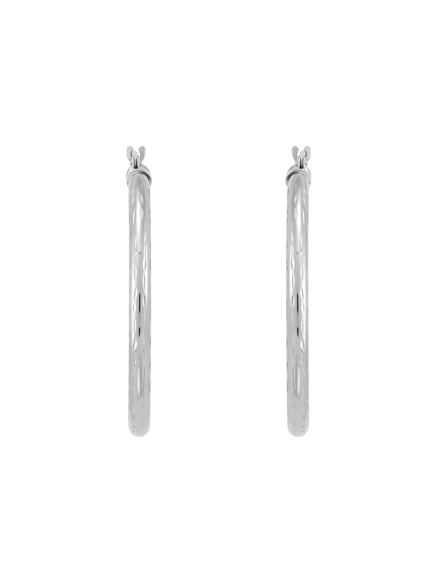 Brilliance Fine Jewelry 10K White Gold Polished and Diamond-Cut Round Tube Hoop Earrings - Image 2