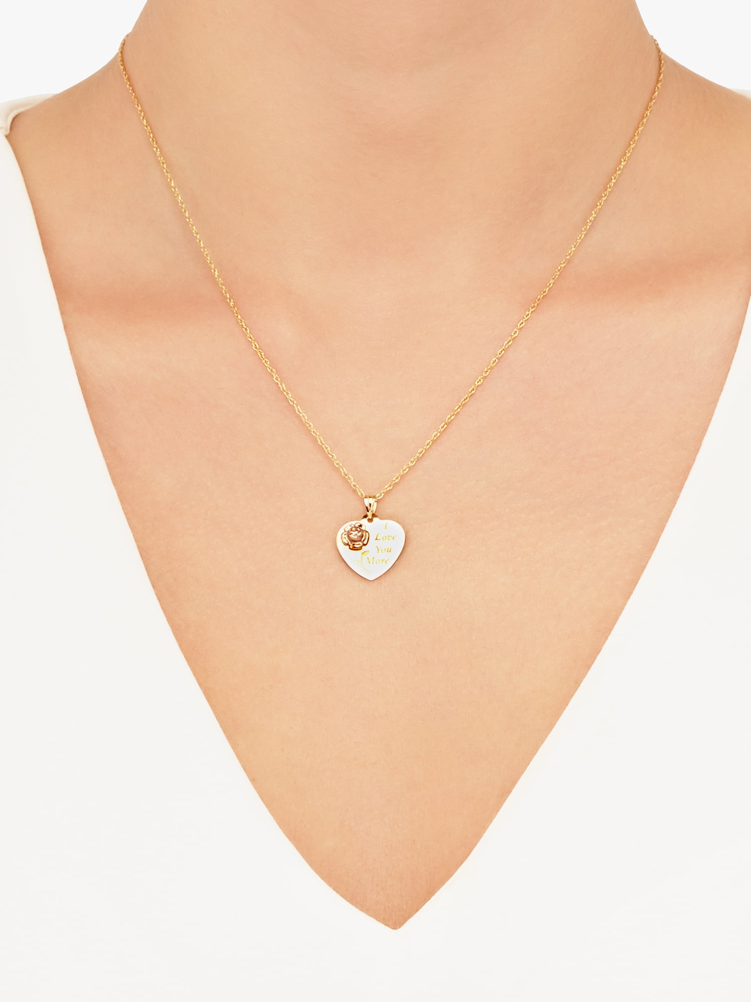 Brilliance Fine Jewelry 10K Yellow and Pink Gold Flower Heart Disk on Gold Filled Necklace,18" - Image 4