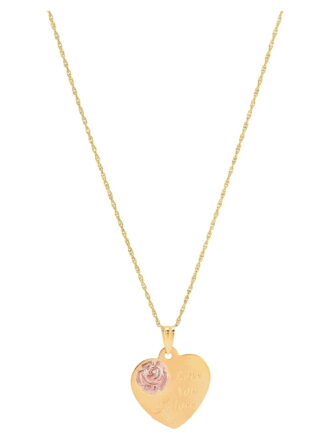 Brilliance Fine Jewelry 10K Yellow and Pink Gold Flower Heart Disk on Gold Filled Necklace,18"