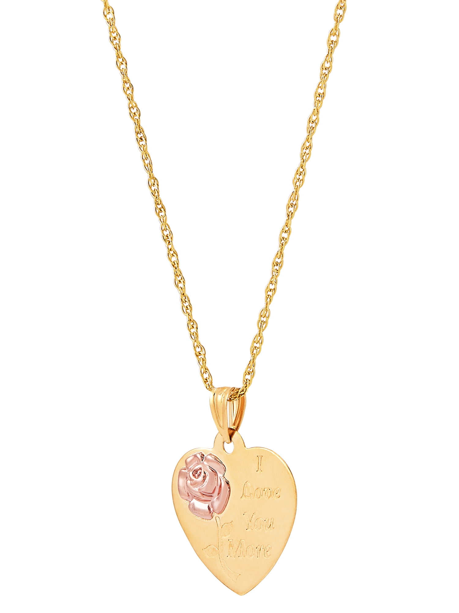 Brilliance Fine Jewelry 10K Yellow and Pink Gold Flower Heart Disk on Gold Filled Necklace,18" - Image 3