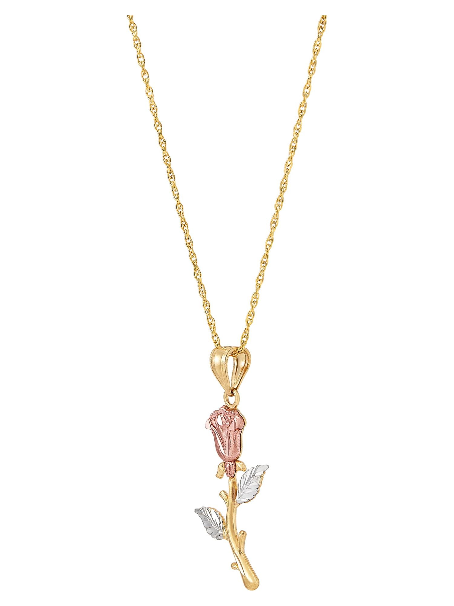 Brilliance Fine Jewelry 10K Yellow and Pink Gold Rose with Rhodium on Gold Filled Necklace,18" - Image 3