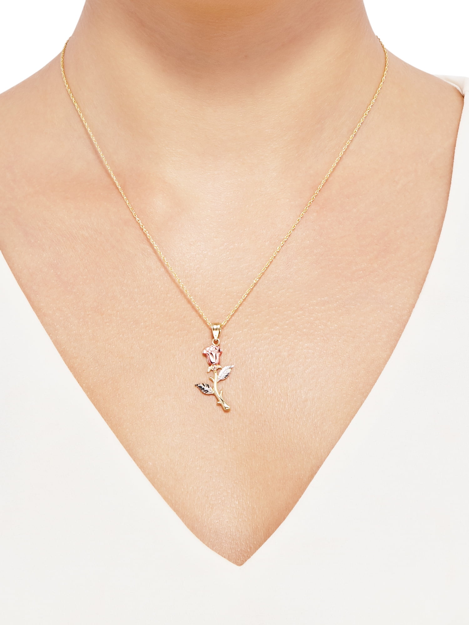 Brilliance Fine Jewelry 10K Yellow and Pink Gold Rose with Rhodium on Gold Filled Necklace,18" - Image 2
