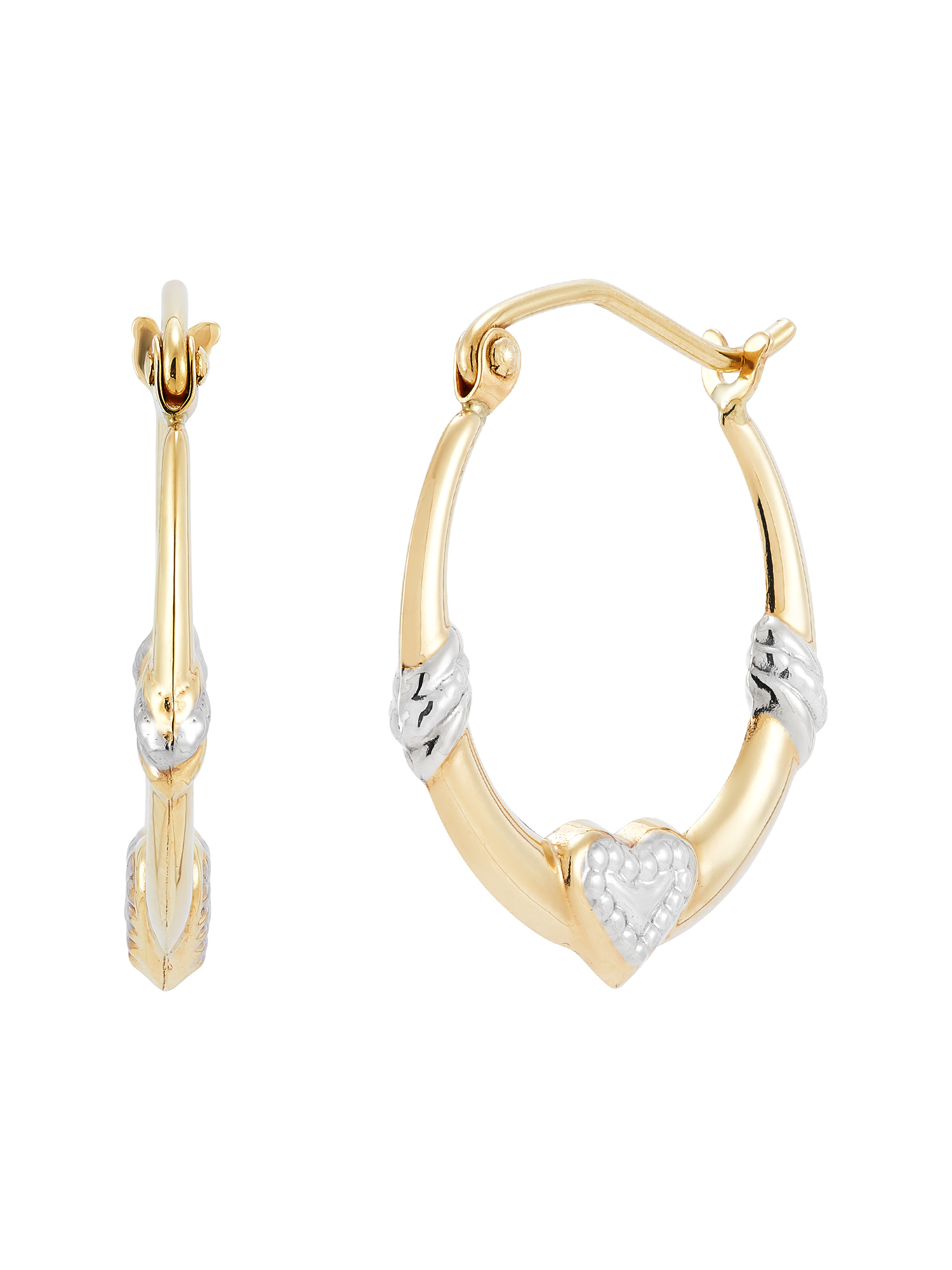 Brilliance Fine Jewelry 10K Yellow and White Gold Hollow Round Hoop with Heart - Image 3