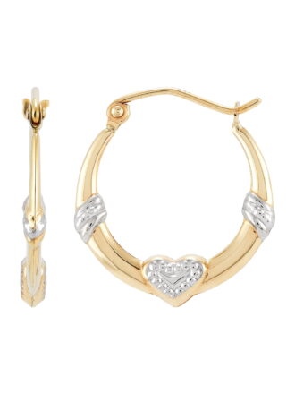 Brilliance Fine Jewelry 10K Yellow and White Gold Hollow Round Hoop with Heart