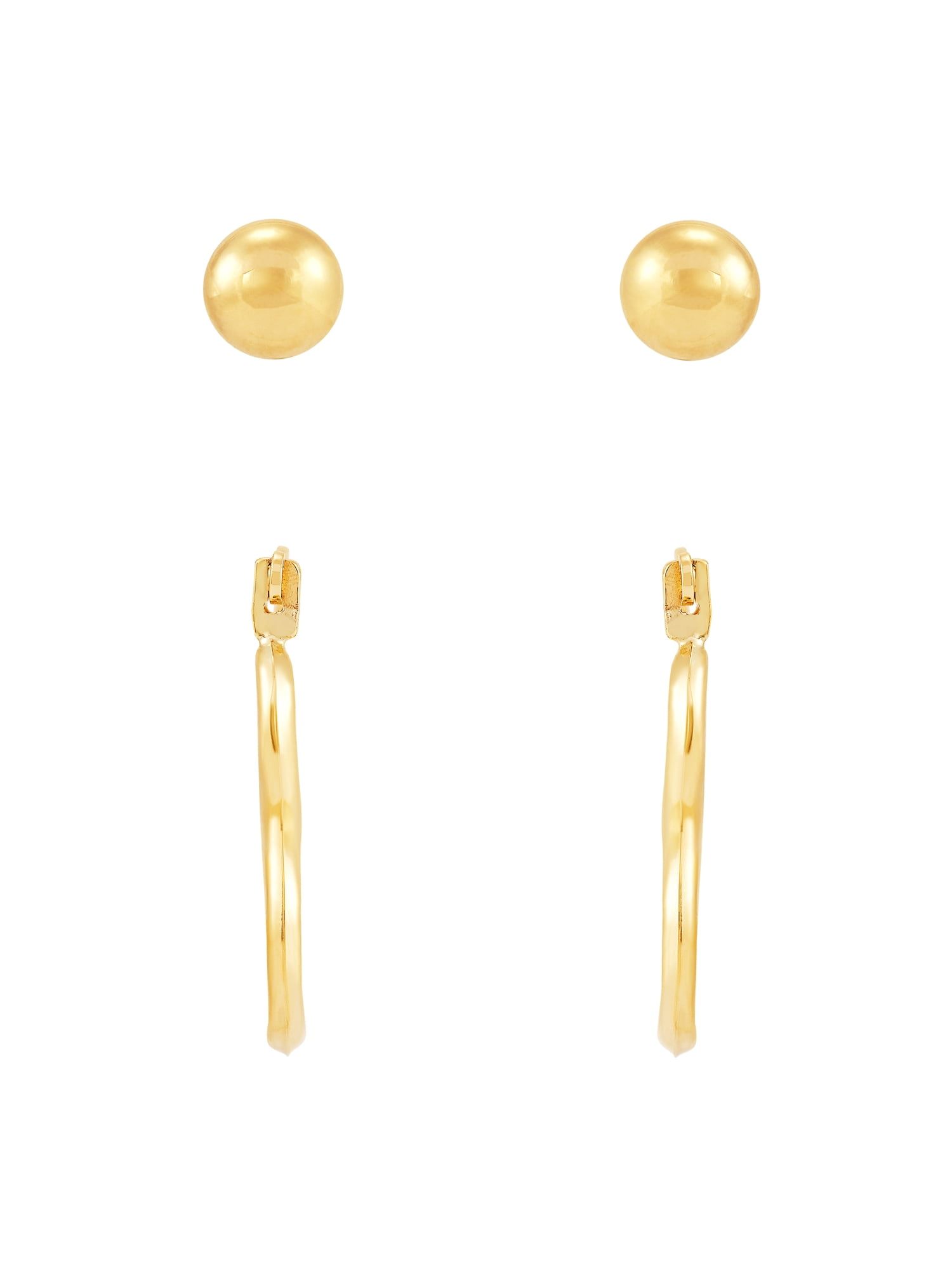 Brilliance Fine Jewelry 10K Yellow Gold 6MM Ball Studs and Heart Hoops Set - Image 4