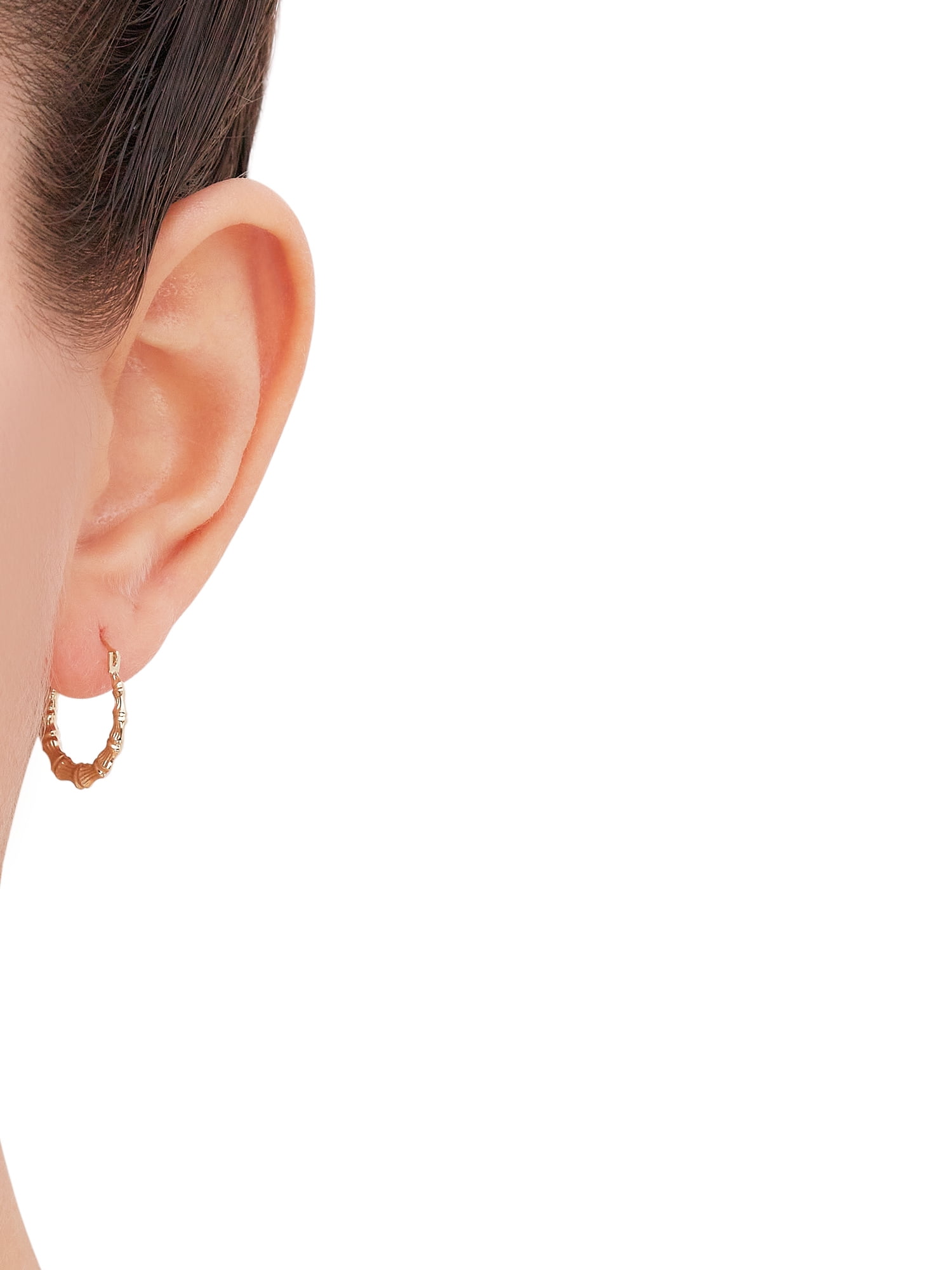 Brilliance Fine Jewelry 10K Yellow Gold Hollow Round Bamboo Hoop Earrings - Image 3